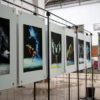 Ingresso da Sala Jundiaí do Complexo Fepasa, com quadros fotográficos da exposição "Cinética em Cores"